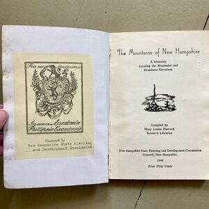 1949 The Mountains of New Hampshire Locations Elevations Phillips Exeter Academy